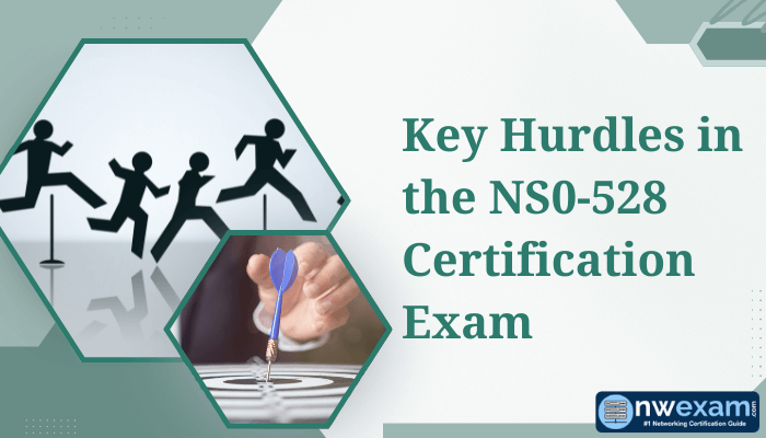 Promotional banner for NWExam featuring icons representing challenges and preparation for the NS0-528 Certification Exam.